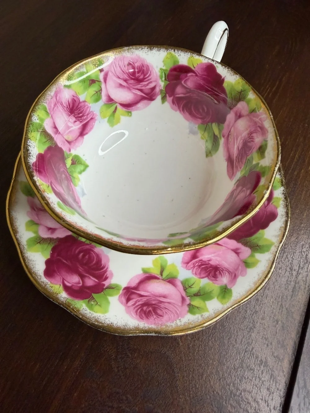 Vintage Royal Albert Old English Rose Bone China Teacup Saucer Set Gilt Gold Rim